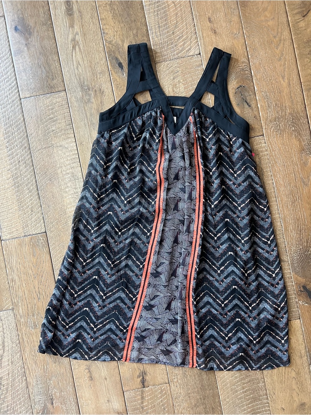 Xhilaration Black with Rust Accent Patterned Dress